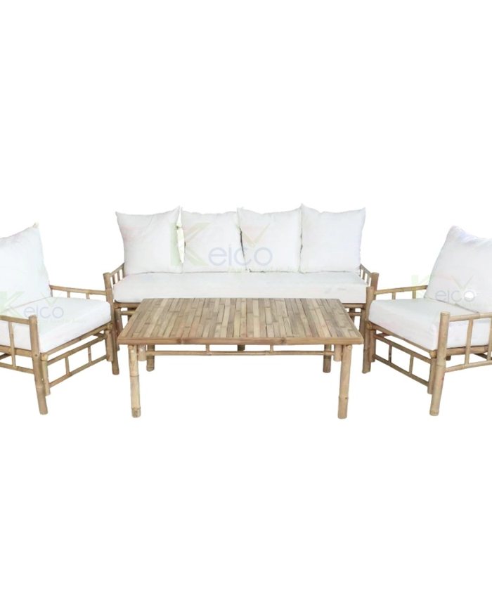 Salon lounge bambou (banc+chaise+table, coussins)