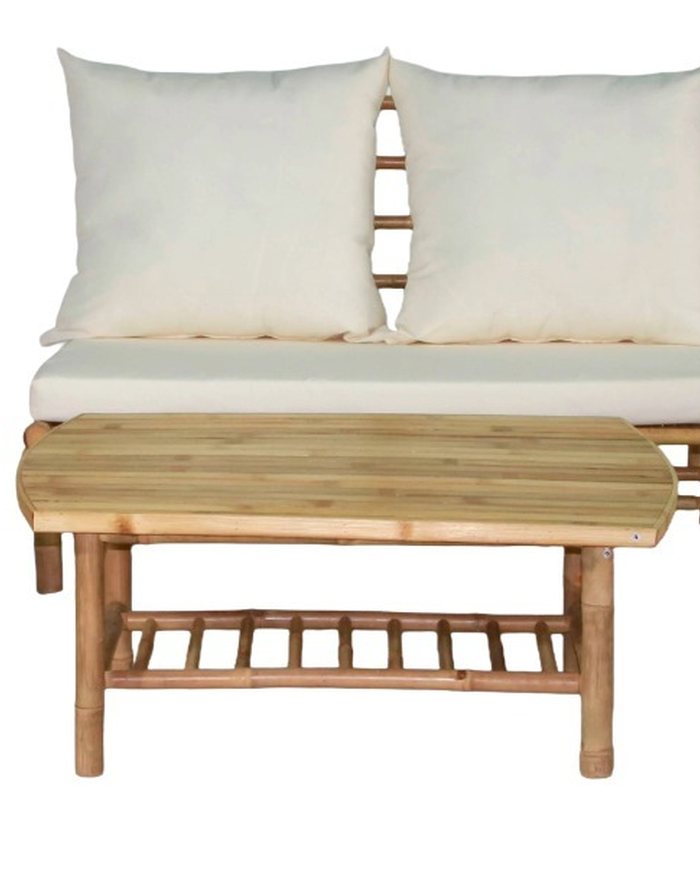 Salon lounge bambou (banc+chaise+table, coussins)