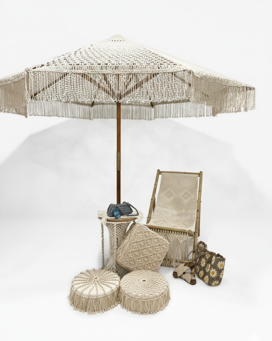 Tabouret macramé carré