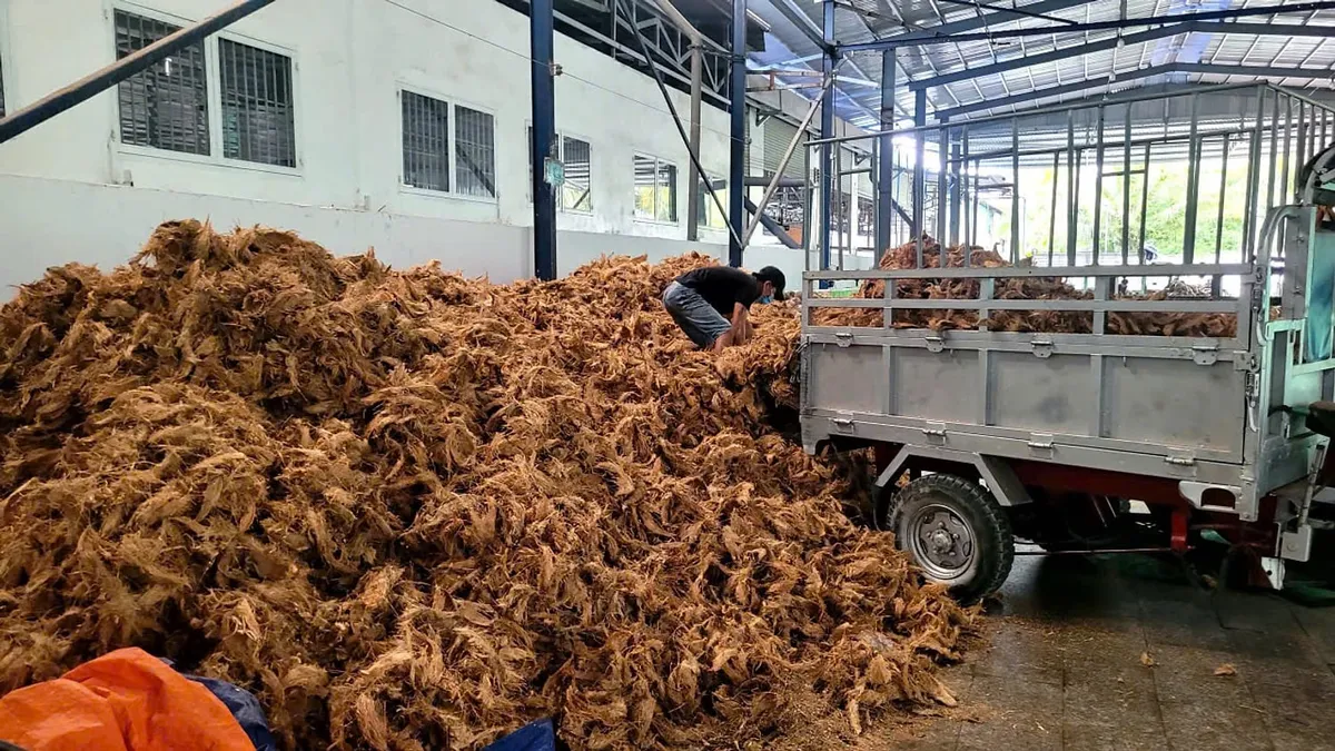 Rouleaux de toile de coco préparés pour le chargement